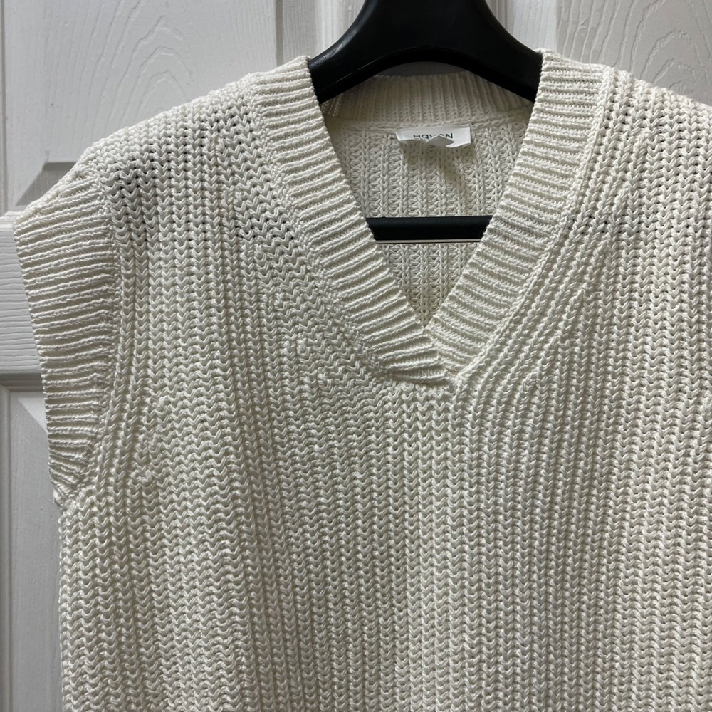 Haven Well Within Size Small Organic Cotton Linen Shaker Stitch‎ V Neck Sweater
